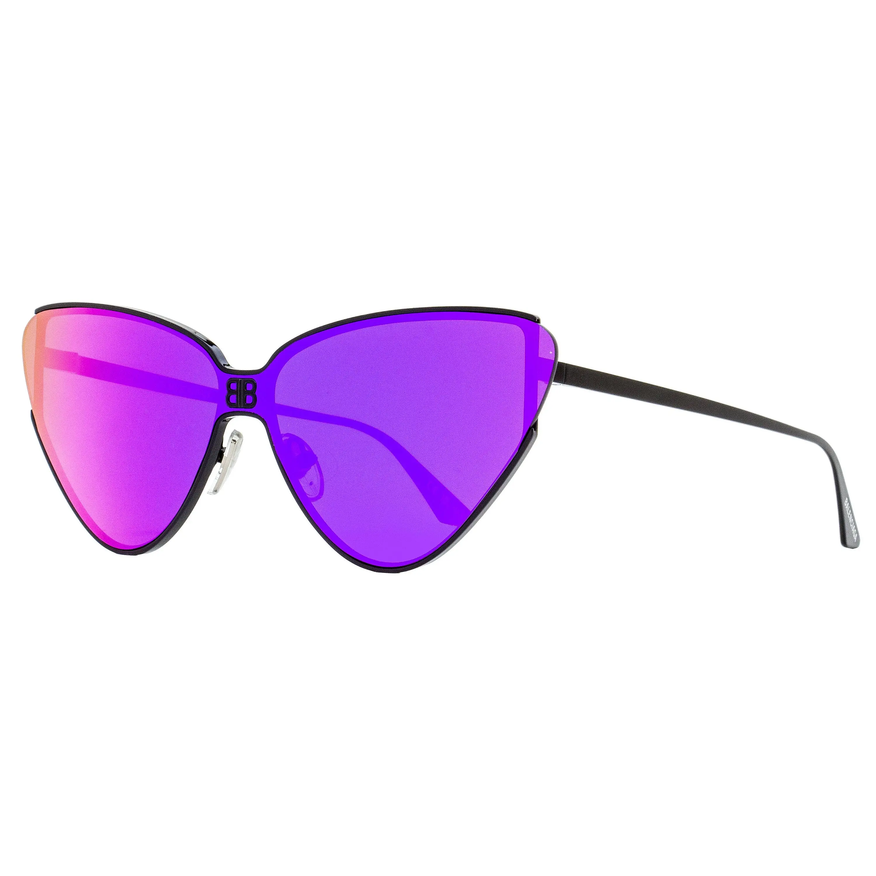 Balenciaga Women's Statement Cat-Eye Sunglasses - BB0191S, Black Metal Frame, 99mm Shield Lens, Iconic BB Logos, 100% UV Protection, Adjustable Nose Pads, Bold Architectural Fashion Accessory