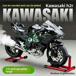 Kawasaki H2R Dynamic Edition 1:9 Motorcycle Model, Dynamic Motorcycle Alloy Model Spray Version Equipped with Exhaust Simulation, Alloy Design, Suitable for Gifts and Collectors, With Start Engine Function, Experience Realism, Alloy Motorcycle Decoration