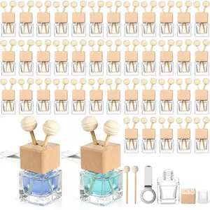 50 Pack Car Air Freshener Diffuser with Vent Clip, Clear Glass Perfume Bottle, Car Diffuser Bottles Empty Bulk for Essential Oil Perfume Glass Bottle with Wooden Caps Stick, for Auto Fragrance