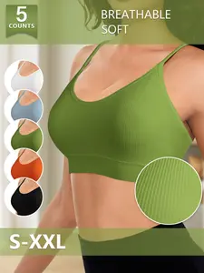 5-Pack Morelect Breathable Wireless Bras for Women, Soft Comfortable No Underwire, Multi-Color Backless Bra, Daily Medium Support Bra S-Xxl