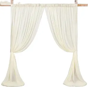 2Panels-5ft x 10ft Ivory Chiffon Like Backdrop Curtains Cream White Sheer Fabric Beige Backdrop Drapes Wrinkle-Free Drapes for Wedding Arch Party Stage Decoration