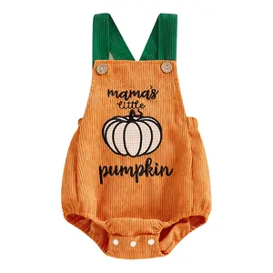 Mama's Little Pumkin Halloween Corduroy Romper Overalls Baby Boy Girl Sleeveless Suspender Onesie Bodysuit Jumpsuit