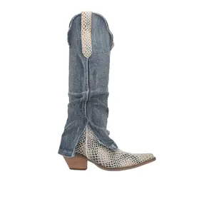 Dingo Womens Shabby Lizard Snip Toe Pull On Casual Boots Over the Knee Mid Heel 2-3" - Blue