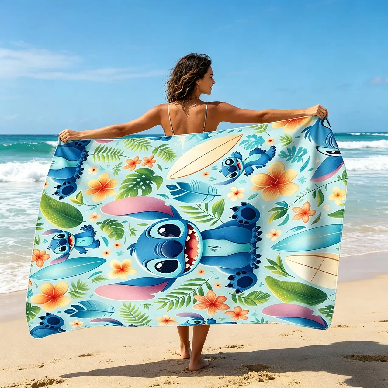 Lime Tropical Floral Stitch Beach Towel, Extra Large Quick-Dry Beach Towel, Pool Party, Beach Vacation, Summer Outdoor Use, Sandproof Sunscreen, Quick Dry Towels, Quick Drying Towel