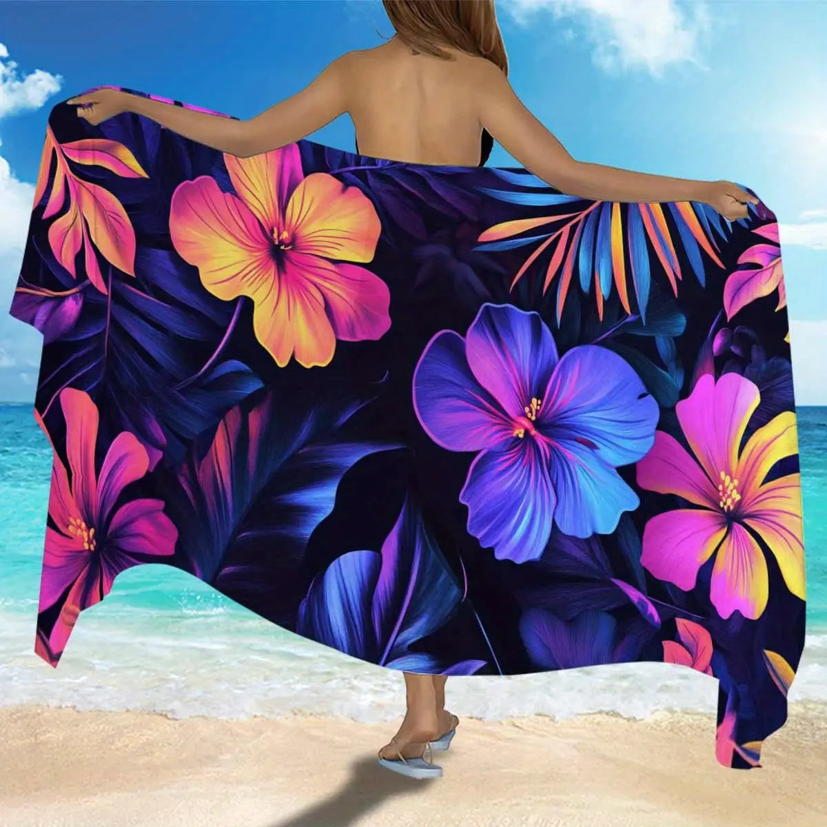 Women's Vibrant Print Microfiber Bathing Suit Cover - 1pc Quick-Drying, Absorbent, Lightweight Travel-Friendly Swimwear Coverup for Summer Vacations, Lightweight Cover Up, Microfiber Towel