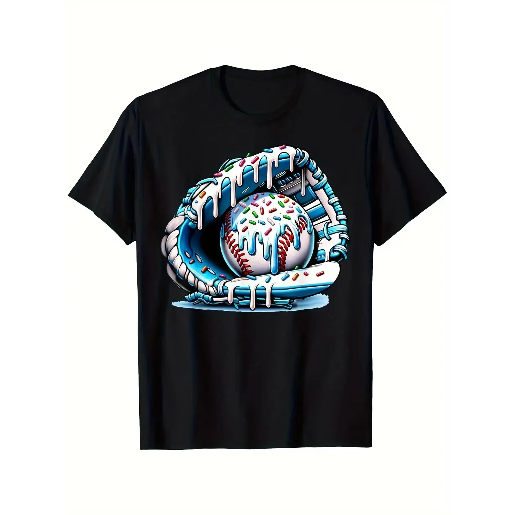 Boys' Baseball Ice Cream Donut Print T-Shirt - Breathable, Moisture-Wicking, Fun Sports Design with Colorful Sprinkles and Matte Finish, Casual Summer Tee, Perfect Gift for Youngsters, Comfortable Polyester Fabric, Summer T-Shirt | Youth Sportswear |, Cot