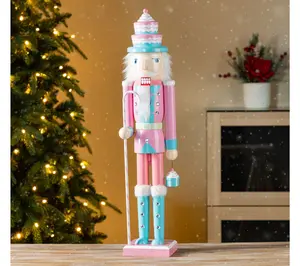 Glitzhome 24"H Wooden Christmas Pink Cake Nutcracker