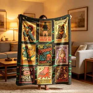 Dungeon Crawler Carl Flannel Throw Blanket, Stamp-Style Character Print, Soft Lightweight Warm Blanket for Bed Sofa Office Camping Travel, Spring Gift for Book Fans