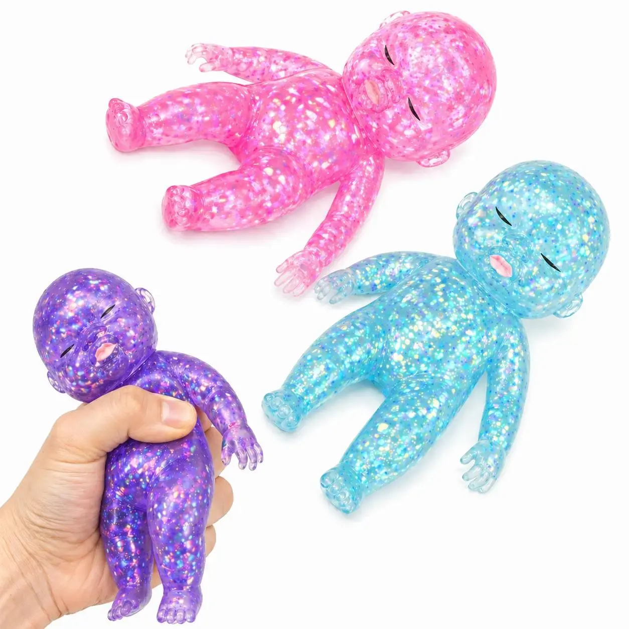 Mega Glitter Squishy Baby Toy, Slow Rising Glitter Squeeze Toy for Stress Relief, Soft Sensory Fidget Toy for Kids & Adults, Cute Stretchy Collectible Squishies Stress Relief Gadget Stress Ball Squishy