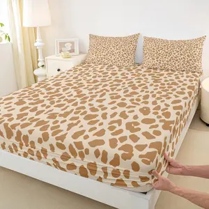 Brown Leopard Print Fitted Sheet,Kids Girls Woman Novelty Room Decor,Abstract Wild Animal Cheetah Skin Bed Cover,Cream-Coloured Retro Bedding Set,Rustic Bed Sheet