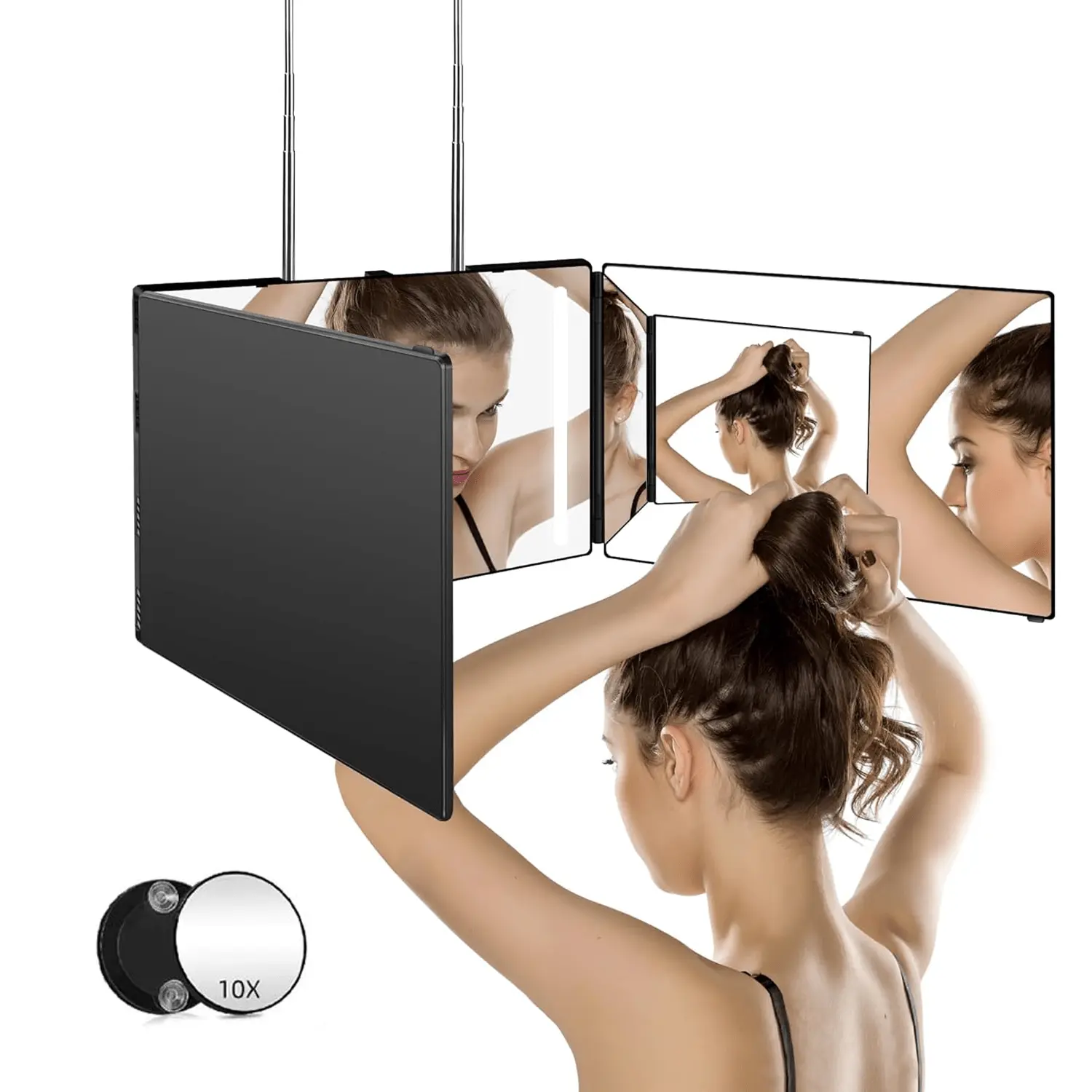3 Way Adjustable Hairdressing Mirror for Self Hair Cutting, ABS Acrylic Minimalist Bathroom Gadget with 360° Viewing for Men & Barbers to See Back of Head