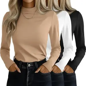 3 Pack Women's Mock Turtleneck Shirts, Long Sleeve Mock Neck Pullover Tops Slim Fitted Stretch Undershirt Tee Blouse
