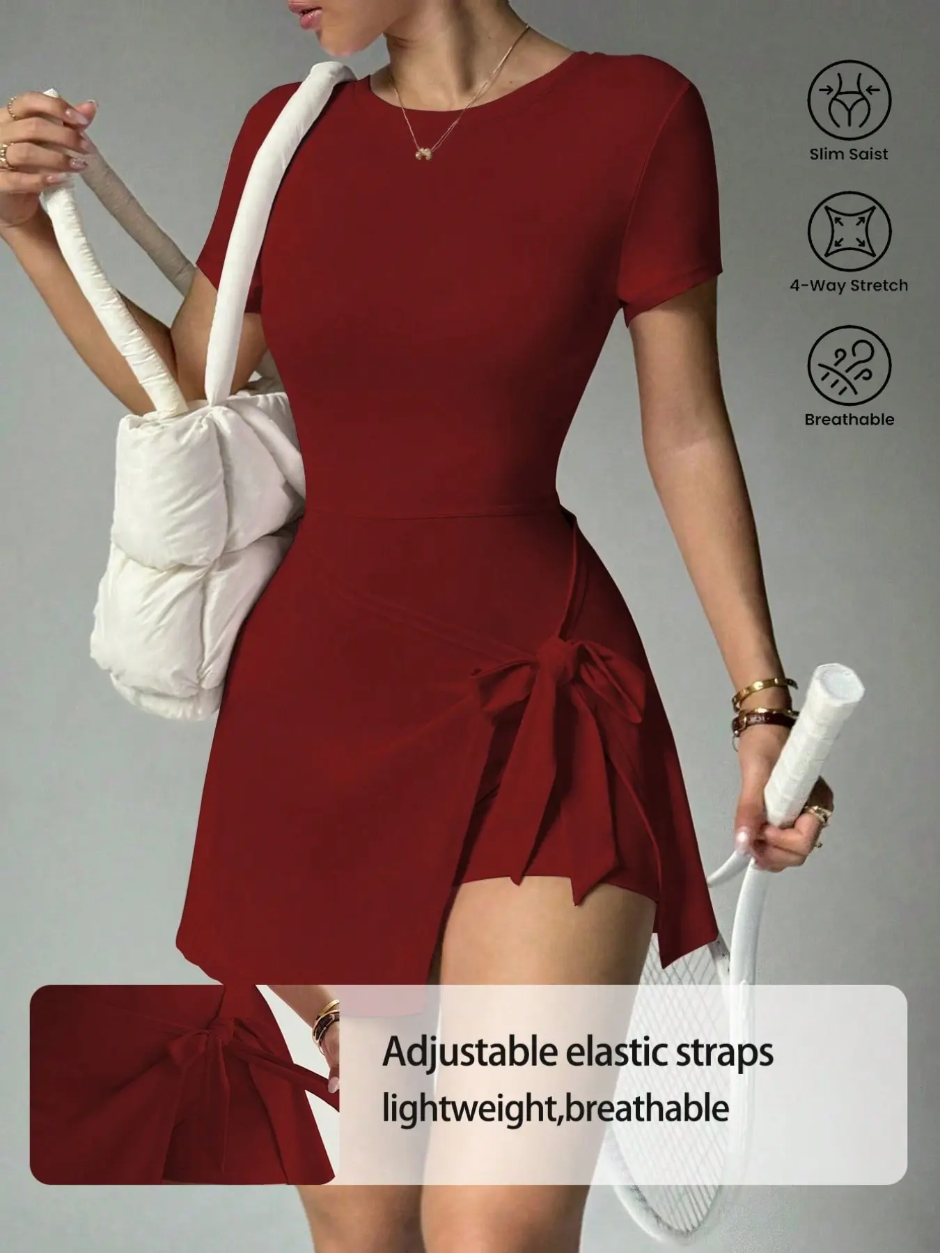 Women's Sporty Outdoor Tennis Dress, Perfect for Tennis Exercises, Skirt with Shorts and Short Sleeves, All Seasons Wear, Tennis Workout Dress, Tennis Sports Dress
