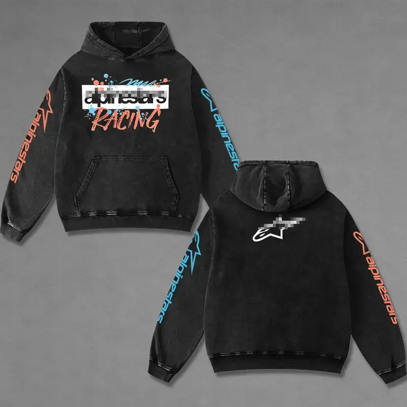 Ixon Aprilia Racing Biker Hoodie Washed Vintage Racing Streetwear