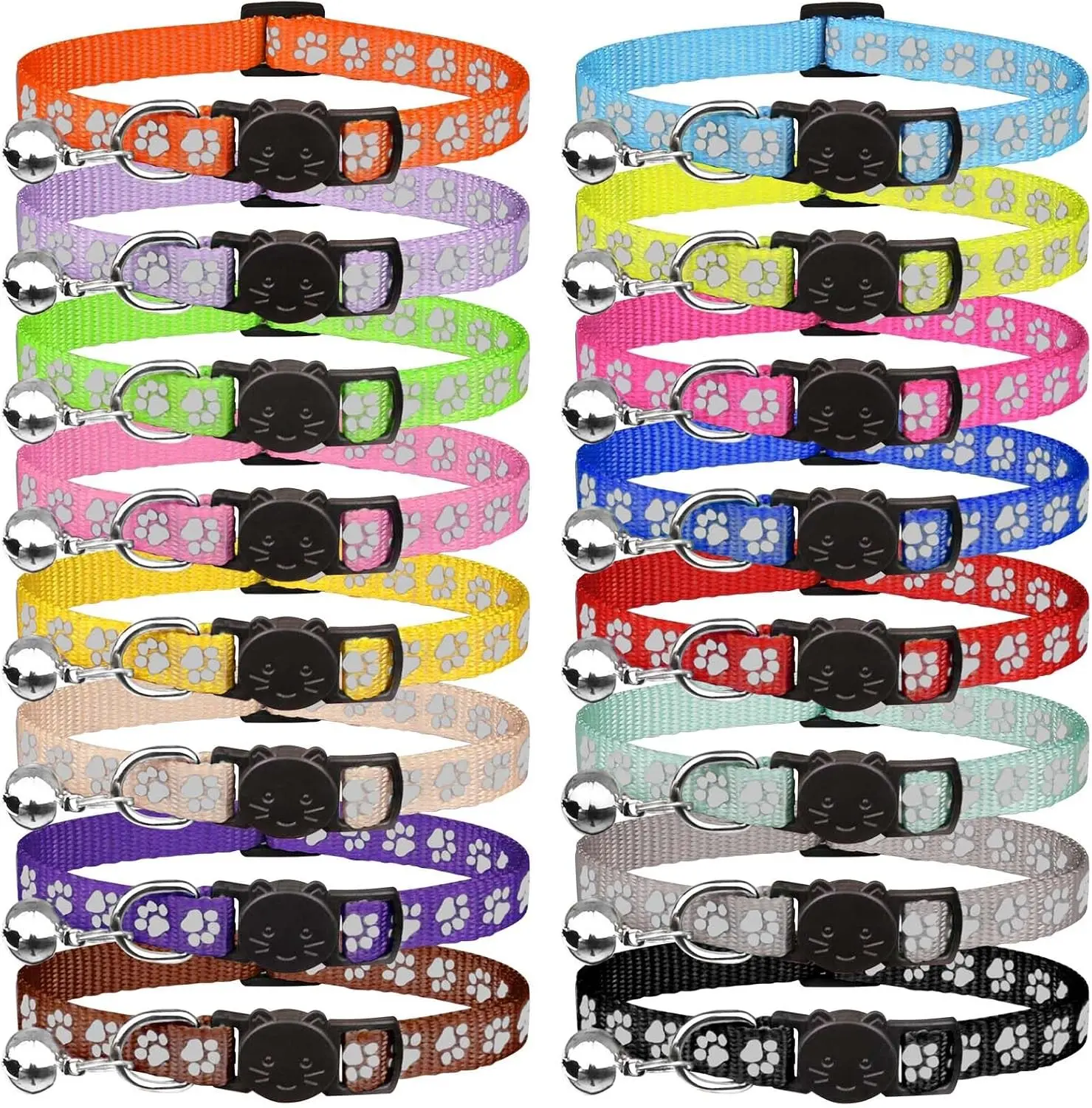 16 PCS Reflective Breakaway Cat Collars with Bells Safety Nylon Adjustable 6"-9" Kitten Collars for Girl Boy Cats