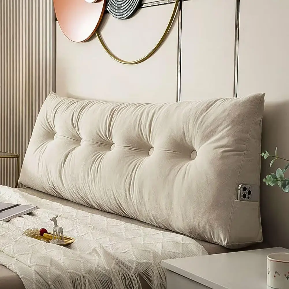 Triangular Wedge Headboard Pillows Twin XL Dorm Headboard Long Backrest Positioning Reading Bolster Pillow Side Pockets Wedge Pillow College Dorm Room Bed Bedroom White