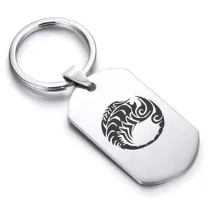 Stainless Steel Tribal Scorpio Zodiac (Scorpion) Dog Tag Keychain