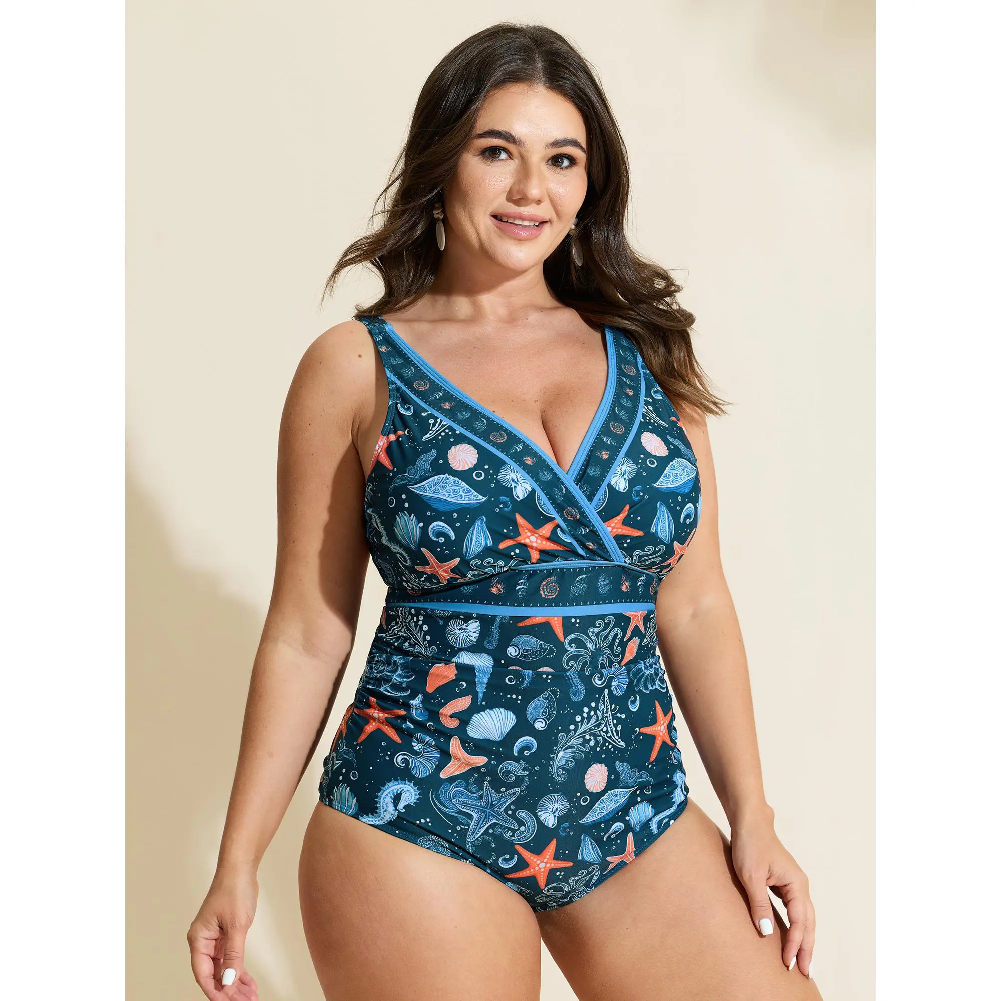 BLOOMCHIC Plus Size Sea Breeze Print Tummy-Control One-Piece Swimsuit [M-6X] Swimweek Swimwear Bathing Suit,Summerfinds