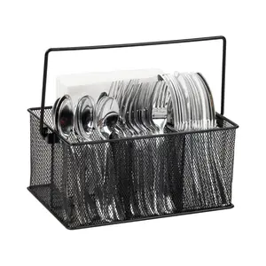 Metal Mesh Storage Caddy with Handle 4 Compartment Desktop Organizer Cutlery Holder