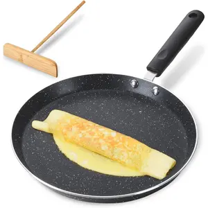 10.5 Inch Nonstick Crepe Pan with Spreader, Granite Coating Skillet Pan for Roti Egg Omelet Tortilla Tawa Dosa, Flat Frying Pan, Induction Compatible PFOA & PTFEs Free