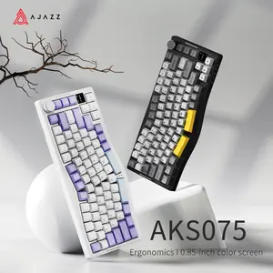 AJAZZ Ergonomic AKS075 Wireless Mechanical Keyboard, ergonomic design, three-mode spacer structure, equipped with a color screen, RGB backlight, compatible with Mac/Win