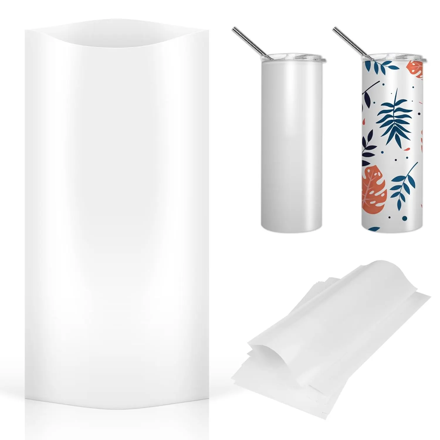 A-SUB Shrink Wrap for Sublimation Tumblers, 5X10 Inch Sublimation Shrink Wrap Sleeves, White Heat-Resistant Tumbler Shrink Wrap Film 50 PCS