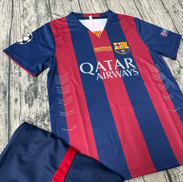 Retro Barcelona 14/15 Home Soccer Jersey - Berlin 2015 UCL Final Edition Classic Striped Shirt - Choose Player Name & Number, White Soccer Football Shirt, Premium Football Fan Shirt, Breathable Athletic Soccer Apparel(Free Shorts Included)