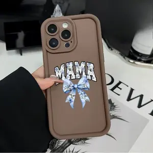 Bowknot For MAMA Pattern TPU Phone Case for iPhone 17 Pro Max Plus Air 16 15 14 Pro Max 13 12 11 XR XS Plus E Shockproof Drop Protection Rugged Durable Silicone Cover Cellphone Protective Smartphone Casing - Black