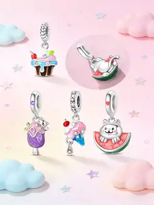 Cute Summer Dessert & Cat Dangle Charms, Watermelon, Cupcake & Ice Cream Beads, Perfect for Pandora Bracelets, Adorable Kawaii Jewelry