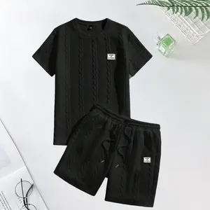 Men's 2-Piece Set, Stylish Solid Streetwear T-Shirt and Shorts, Casual Regular Fit Outfit with Drawstring Waist and Cargo Pocket, Men's 2 Piece Sets