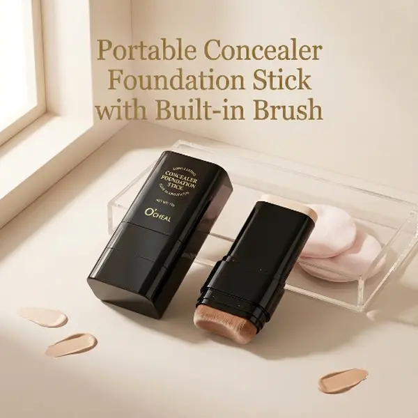 O'CHEAL 2-in-1Compact Concealer Foundation Stick with Built-in Brush, Full Coverage Waterproof Long-Lasting Oil-Control Sweat-Proof Cream, Flawless Finish for Daily Makeup Routine, Hydrates All Skin Types, #01Fair Cosmetic, Transfer Proof Makeup, Smooth,,
