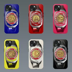 Retro Colorful Power Rangers Morpher Dino Coin Pattern Art Heavy Duty Tough Phone Case Shockproof Drop Protection Durable Hard Cover Gift for iPhone 11 12 13 14 15 16 17 Pro Max Plus