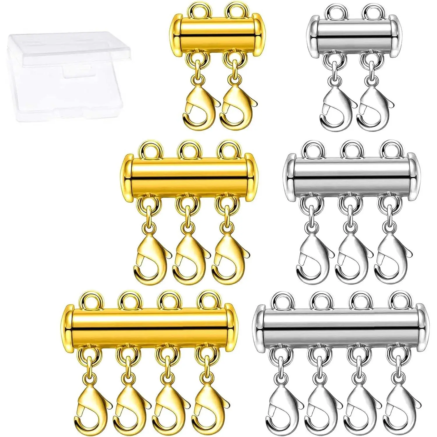 Layered Necklace Clasps for No Tangled Necklaces - Magnetic Plated Brass Connectors, Multi-Strand Chain Accessories for Bracelets & Crafting Ideas, Jewelry Clasps, Multi-Size, Slide Clasp Lock Connectors