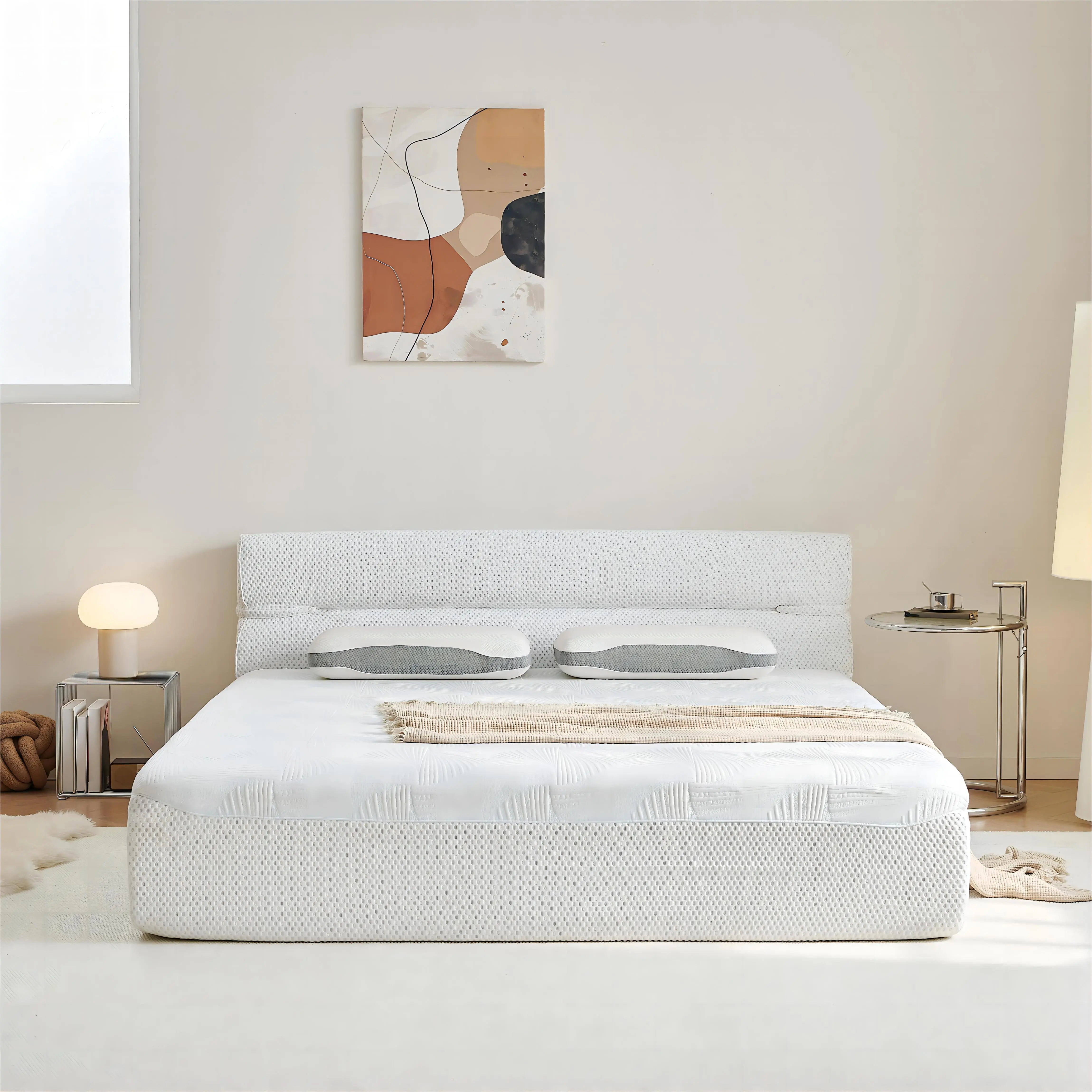 Bellemave 15-Inch Minimalist Double Glam Divan Bed Frame & All-in-1 Mattress Set, Fully Assembled Upholstered Indoor Bedroom Furniture, Polyester Blend Cooling Fibers Top Layer, Pressure Relief, Motion Isolation, Sleep Support Bed Frame, Upholstered Foam