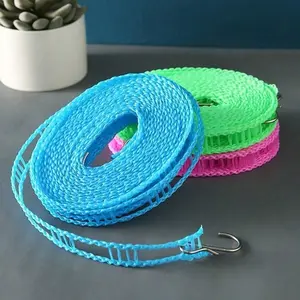 Blue Anti-Slip Windproof Clothesline Washing Lines Fence Type Drying Rope Bedding Line No Drilling Easy Installation Outdoor Hanging Rope (3/5/8/10m)