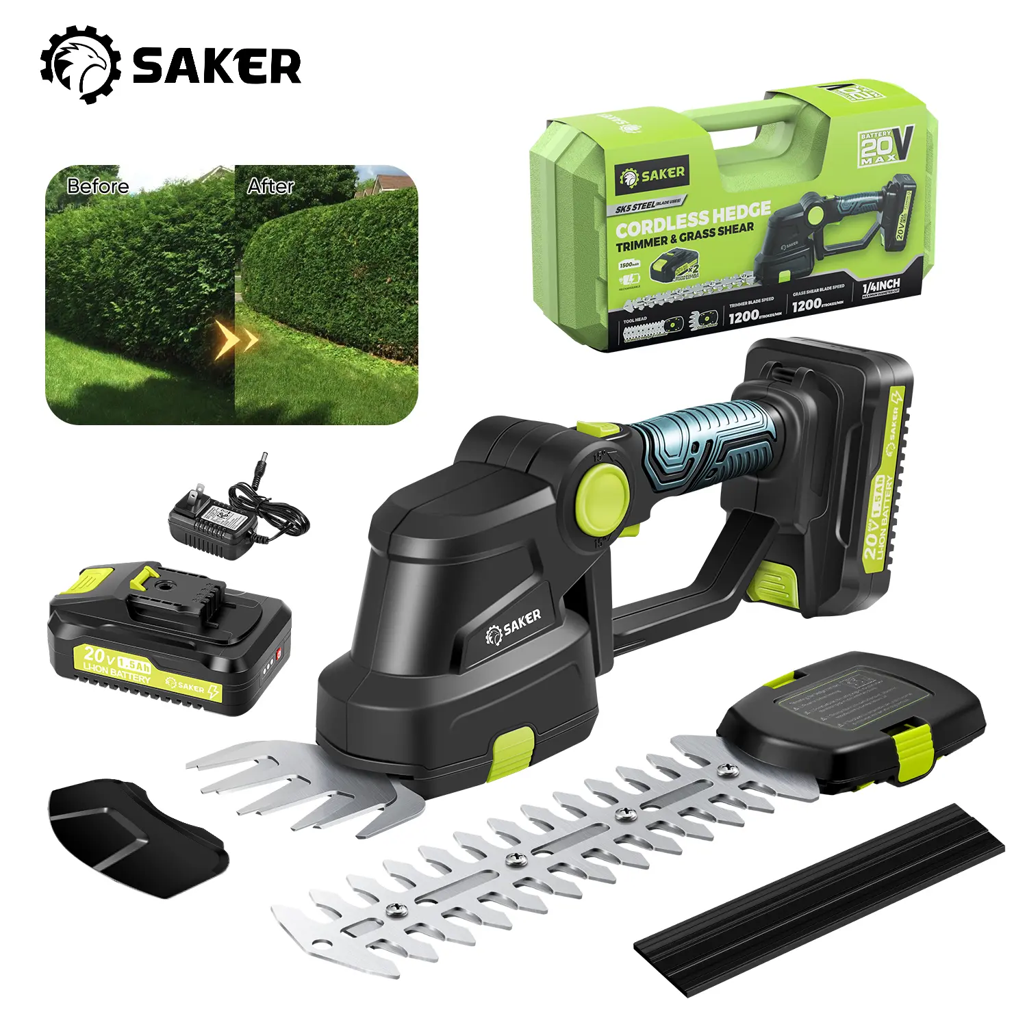 【3-in-1 Multifunction】SAKER 20V Cordless Hedge Trimmer & Grass Shear Kit – Handheld Lawn Mower & Pruning Tool with Battery & Charger 【3-in-1 Multifunction】SAKER 20V Cordless Hedge Trimmer & Grass Shear Kit – Handheld Lawn Mower & Pruning Tool with Battery & Charger