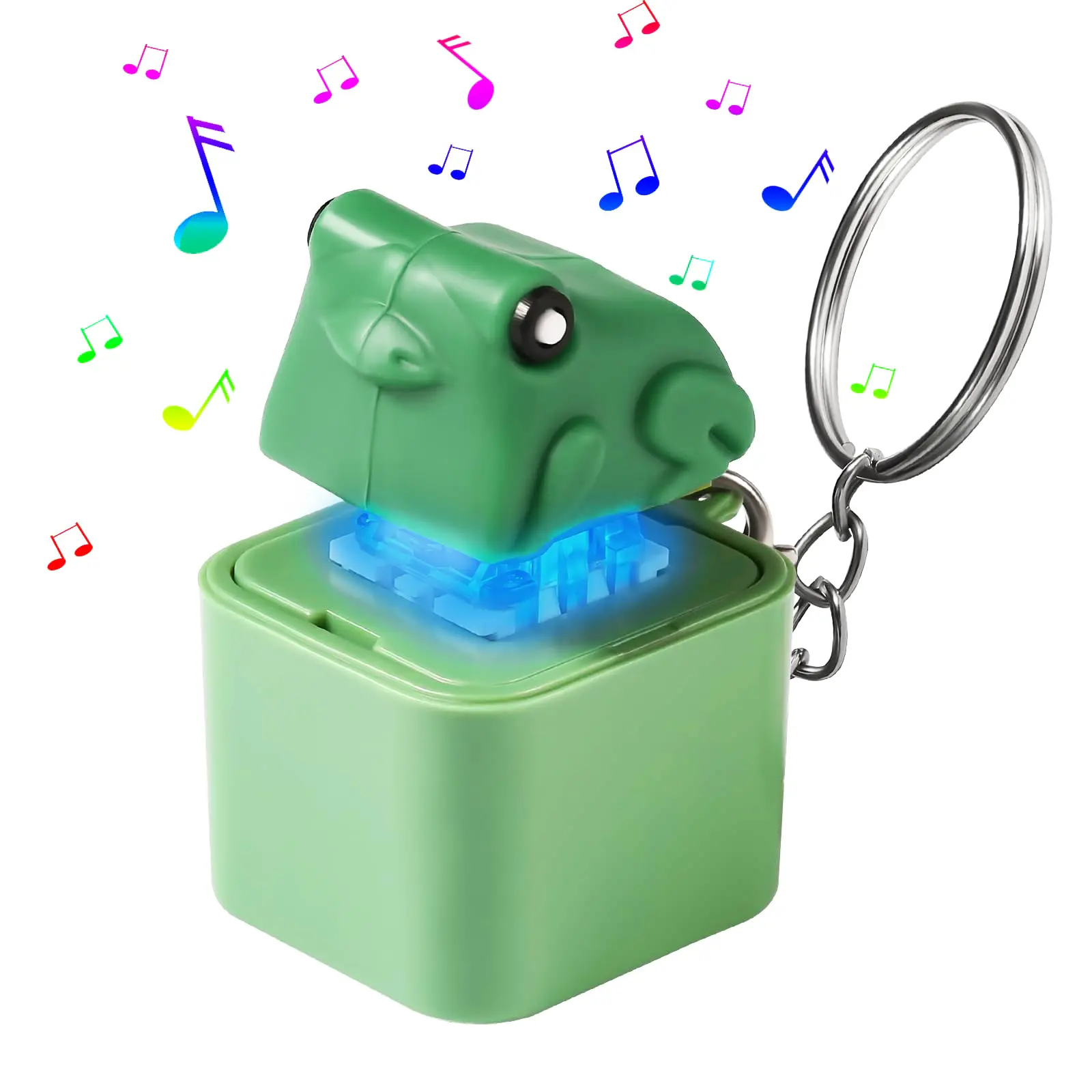 Funny Pop Up Frog Animals Keychain - Safe Plastic Unisex Stress Relief Fidget Toy, Mini Cartoon Music+Light Flashing Sound Toy Key Ring, Gift For Kids