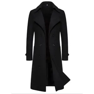 Men's Solid Double Button Pocket Trench Coat, Regular Fit Casual Long Sleeve Lapel Neckline Coat for Fall & Winter, Men's Clothes for Daily Wear