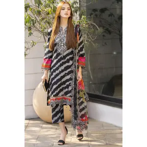 Sakeena Summer Ease – Black Lawn 3pc Dress with Embroidered Chiffon Dupatta SSE6