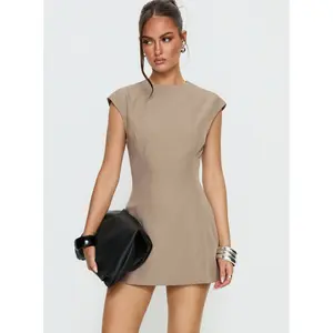 Kaelyra Tailored Cap Sleeve Romper Taupe