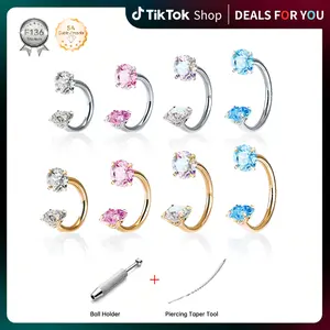 TiVowX Find Your Fit Kit | 4PCS ASTM F136 Titanium Horseshoe Nose Rings | 18G/20G, 6-9mm | Internally Threaded CZ Gems, Tools Included