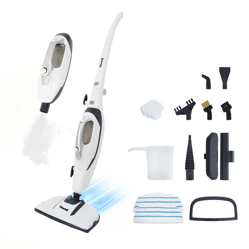 GLEEHILL 10-in-1 Multifunction Steam Cleaner with Detachable Handheld Steamer Unit - 1550W High Pressure Electric Cleaning Floor Mop, Accessory Kit Included, Chemical-Free for Hardwood, Tile, Grout, Pet Homes