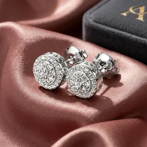 【2026 TREND ALERT】 | Artisanal Pavé Round S925 Silver Stud Earrings | Moissanite/Zircon Dual Version | Anti-Allergy Soft Needle & Regular Box | Unisex