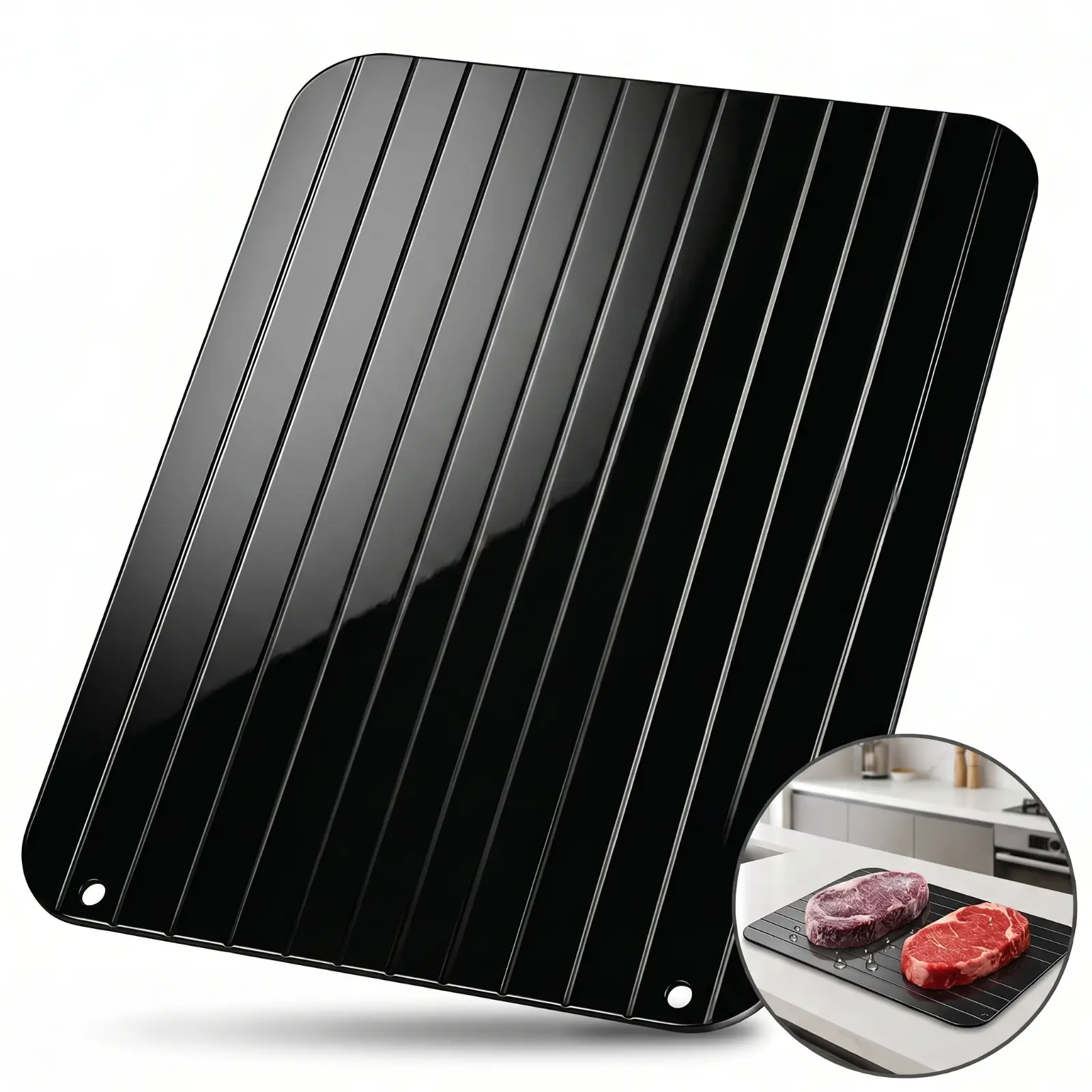 Premium Rapid Defrosting Tray - Heavy-Duty Aluminum Thermal Thaw Board with Smooth Holes, Lightweight Compact Non-Stick Chemical-Free No-Electric Kitchen Gadget for Meat, Fish, Easy Storage & Portability
