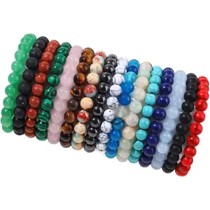 16PCS Healing Stone Beaded Bracelets for Women Men 8mm Round Beaded Stretch Bracelets Unisex Stress Relief Yoga Bracelets Gifts Trendy Stack Bangle High-Quality Material