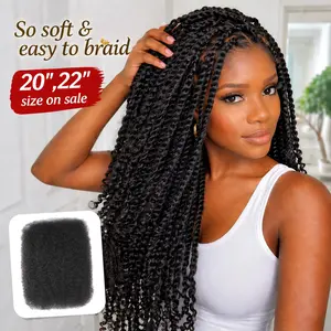 Summervibes NOBLE HAIR Afro Kinky Bulk Synthetic Hair 16-22'' for Braiding & Mini Twist Hairstyles Tangle-Free Low Maintenance,summervibes Box Braided Wigs Afro Curly Braided outdoorfun