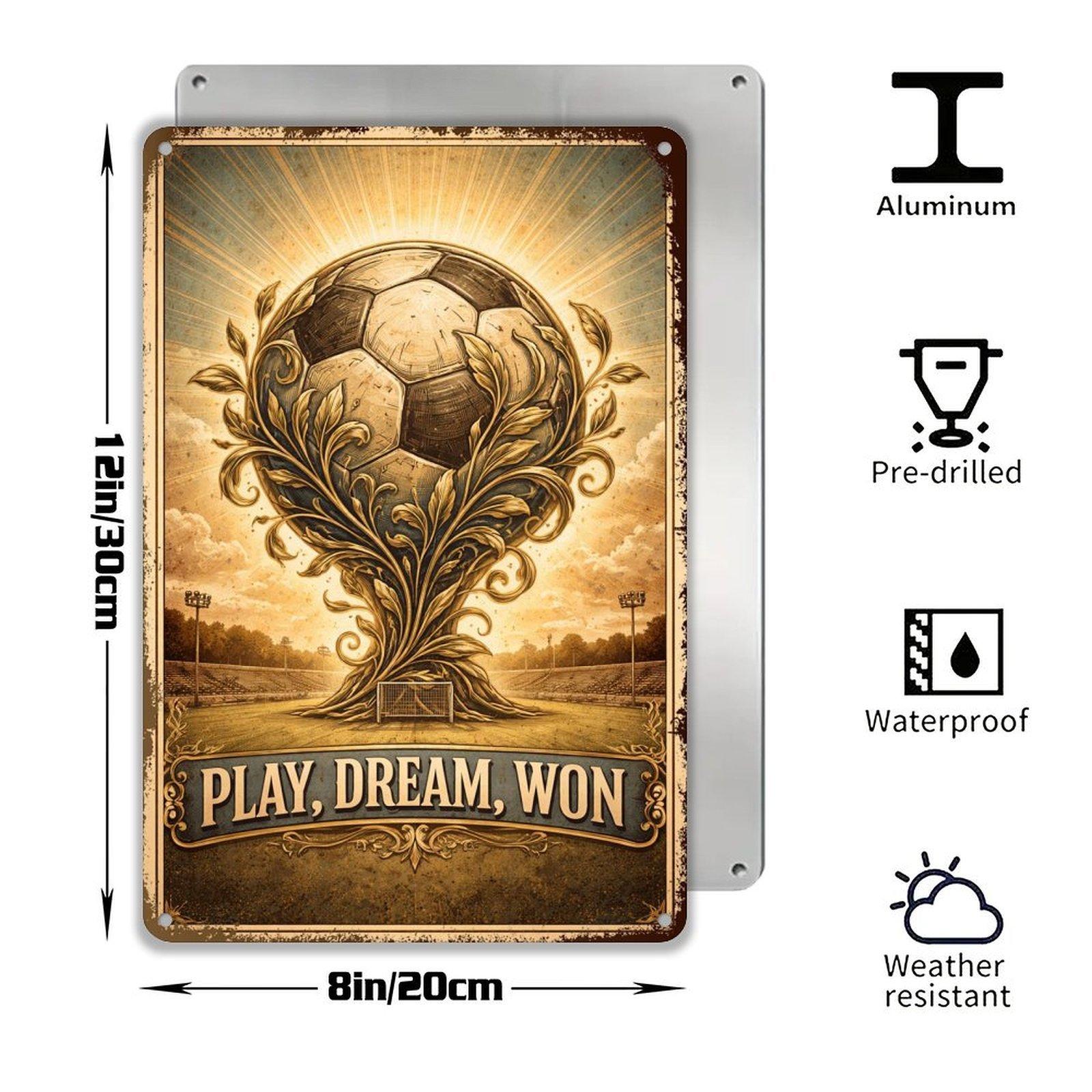 Vintage Soccer Art Print – Play, Dream, Won – Retro Football Poster for Home, Office, or Sports Room