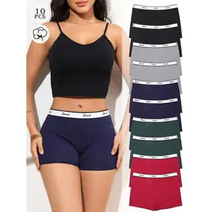 10 Pack Multicolor Cotton Women Shorts Comfortable Minimalist Ribbon Low Rise Boyshorts For Daily Wear Ideal For Sports And Relaxing