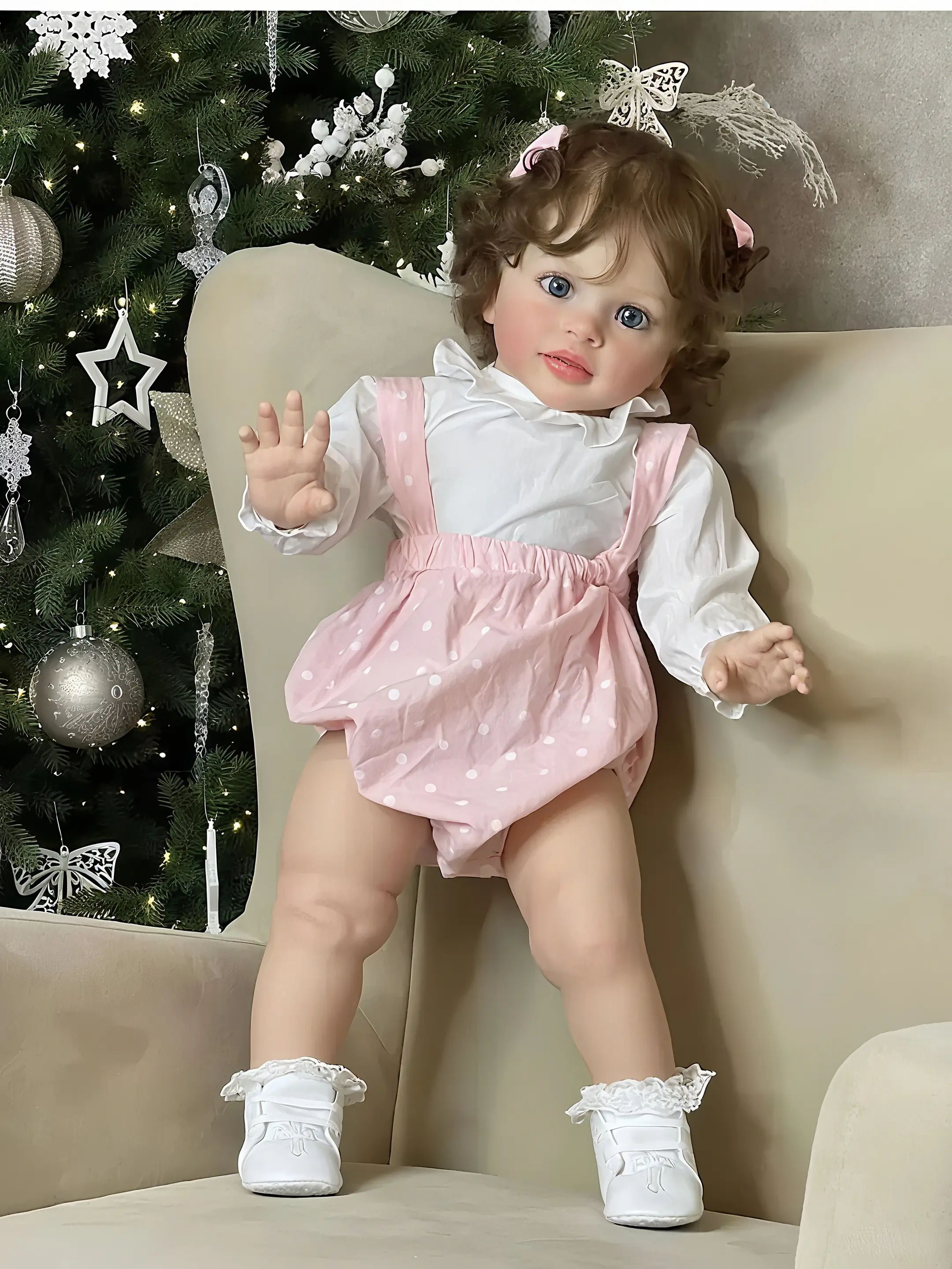 26-inch Reborn Baby Doll Girl Soft Silicone Cotton Build 3D Veins Rooted Hair Handmade Durable Cotton Fabric 2kg Lightweight for Gifting Cuddling House Decoration
