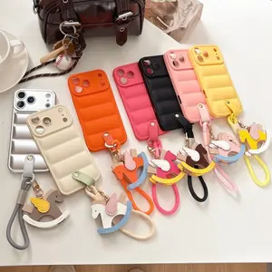 Creative 2-Piece Set! Puffer Texture Phone Case with Dopamine Pegasus Lanyard, Flexible, Durable & Full-Body Shockproof, Stylish Protective Cover for Daily Outings. Compatible with iPhone 11/12/13/14/15/16/17 Pro/Plus/Pro Max.